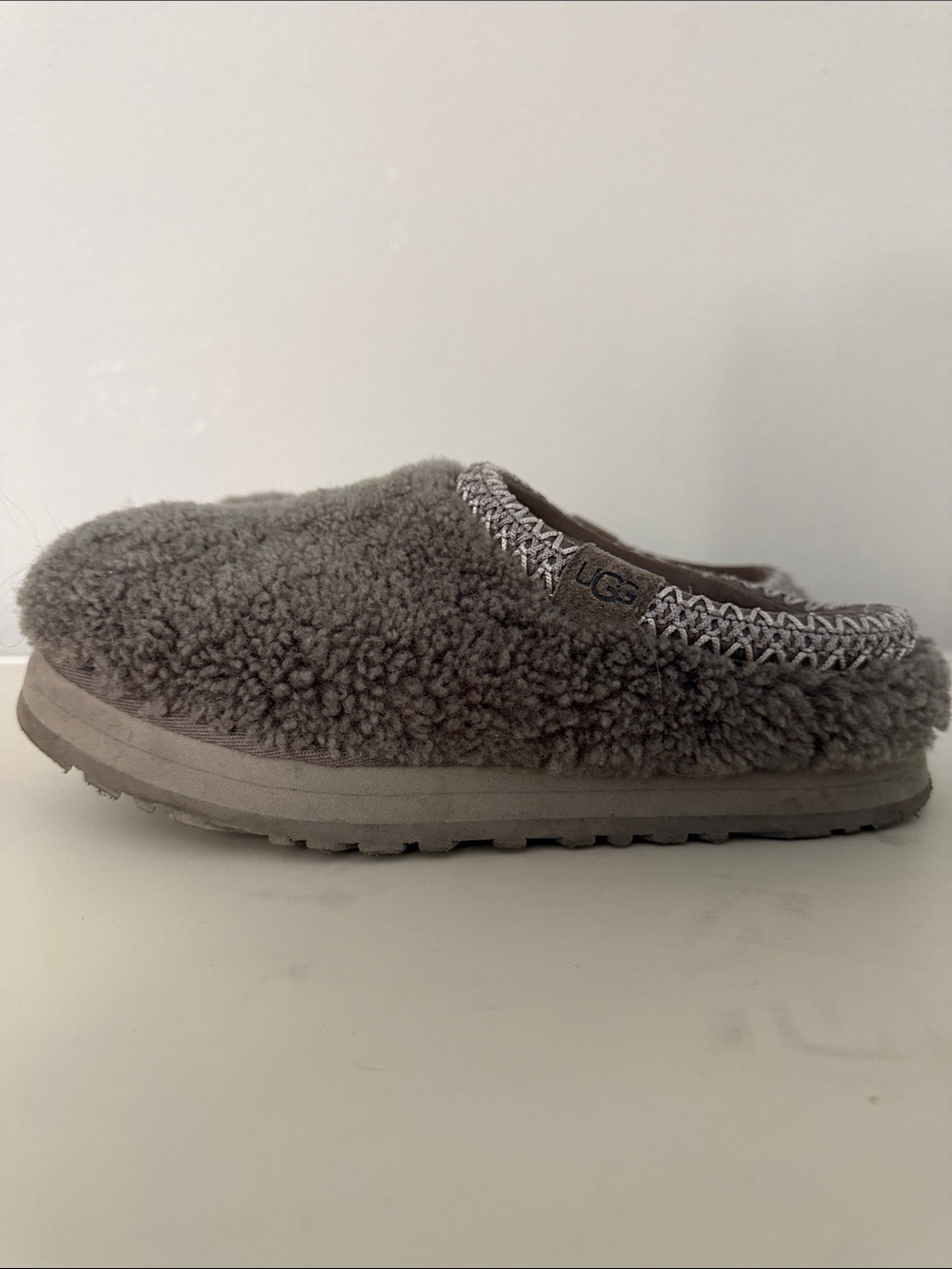 UGG Kids Gray Plush Slip-On Shearling Slippers